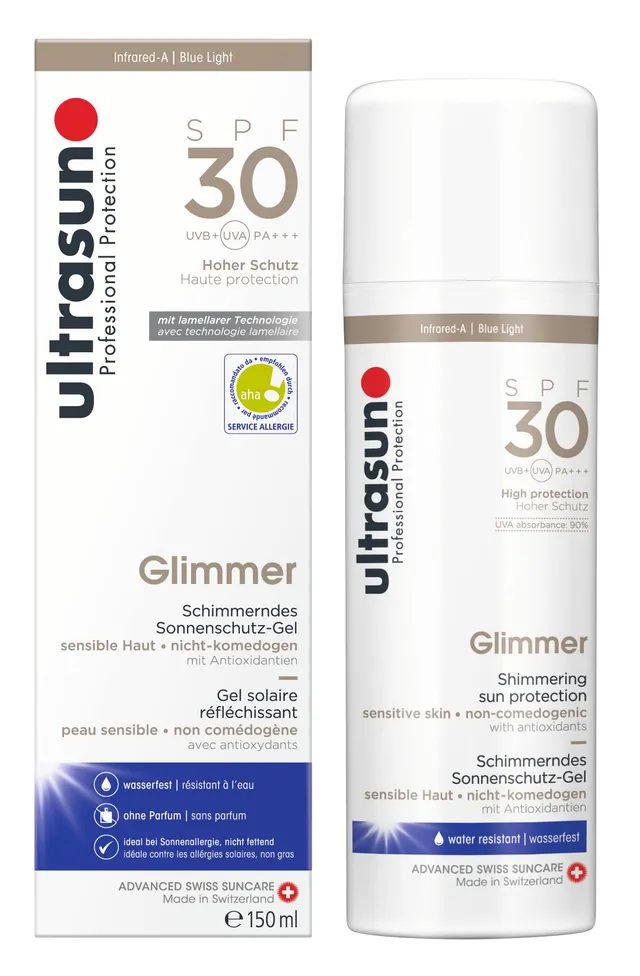 ultrasun-glimmer-spf-30-sonnenschutz-gel-150-ml-schimmer-f-r-empfindliche-haut image 1
